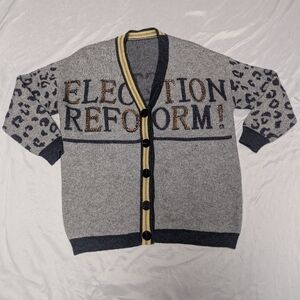 Election Reform Preppy Button Front Heavyweight V-neck Cardigan Aprox XL READ